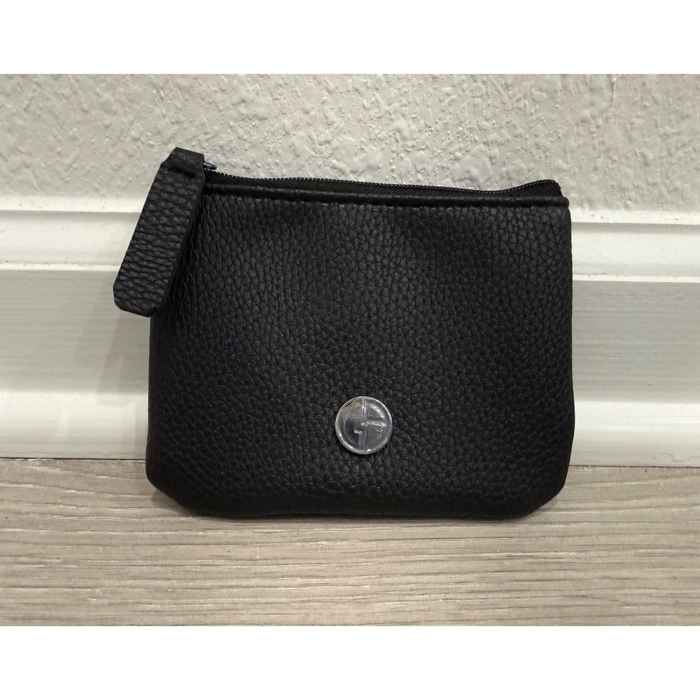 Giorgio Armani EVA Air Black PVC Card Holder Coin Pouch Zip Bag Pebbled NEW